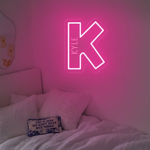 Letrero de neón con inicial personalizado con nombre personalizado, letrero con nombre en mayúscula, letrero para habitación de niños, decoración de pared con inicial, decoración de dormitorio