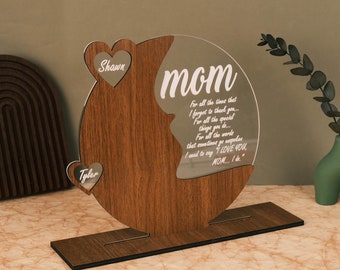 Mother's Day Heart Child Name Sign, Personalized Gifts for Mom from Kids, Birthday Present, I Love You Mom