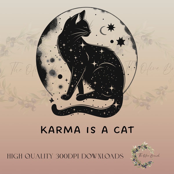 Karma moon cat Digital Download | High quality silhouette clipart