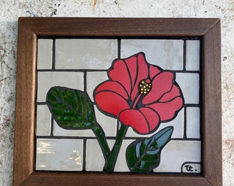 Red Hibiscus Tiled Mosaic