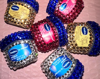 Bedazzled Vaseline Jar with Crystal Gemstones