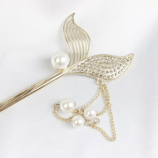 Mermaid Tail Hair Pin - Tassel Hair Pin - Pearl Hair Pin - Rhinestone Hair Pin