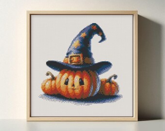Halloween Cross Stitch Pattern: Pumpkin Witch Hat Embroidery (PDF/XSD Pattern)