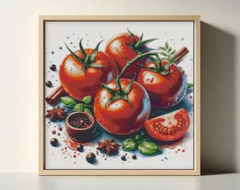 Tomato Still Life Cross Stitch Pattern: Rustic Kitchen Decor (PDF Download, Pattern Keeper Compatible)