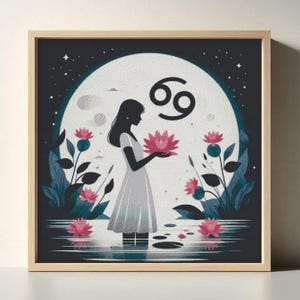 Cancer Zodiac Sign Embroidery Pattern - Astrological Cross Stitch Design