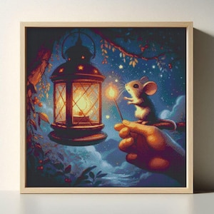 Magical Mouse Lantern Cross Stitch - DIY Embroidery Kit