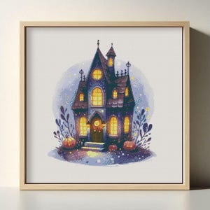Halloween Haunted House Cross Stitch Pattern | Modern Embroidery Design Digital PDF Download