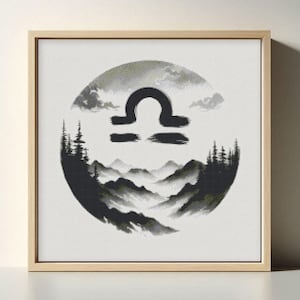 Libra Minimalist Cross Stitch Kit - Zodiac Constellation Embroidery Pattern