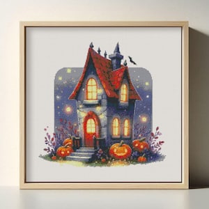 Spooky Halloween Embroidery PDF | Haunted House Cross Stitch Pattern Digital Chart for Needlework