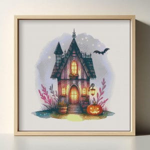 Haunted House Cross Stitch Pattern | Spooky Gothic Halloween PDF Instant Download Embroidery