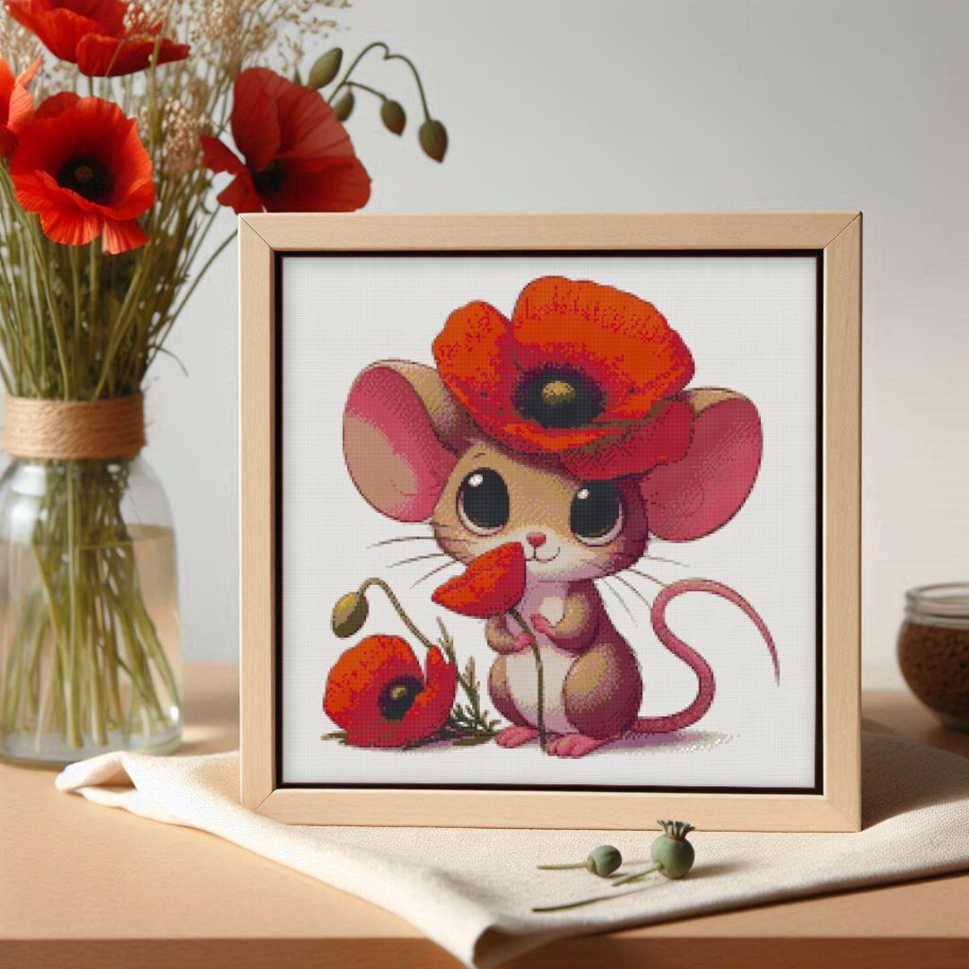 Poppy Mouse Tools Adorable Mouse With Poppies Cross Stitch Pattern | PDF & XSD | Cute ...