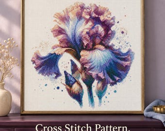Elegant Iris Cross Stitch Pattern | Digital Embroidery PDF & XSD | Floral Art Needlework Design