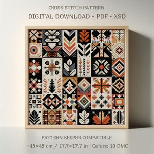 Patrón de punto de cruz de patchwork otoñal / Muestrario de bordado geométrico moderno en PDF/XSD / Descarga digital