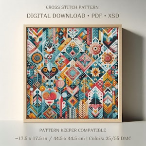 Patrón de punto de cruz folclórico escandinavo – PDF y XSD – Diseño de bordado geométrico tradicional