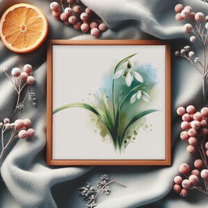 Schneeglöckchen Eleganz – Aquarell Blumen Kreuzstichmuster | Digitales PDF & XSD Diagramm | Florale Kunst Handarbeiten Design