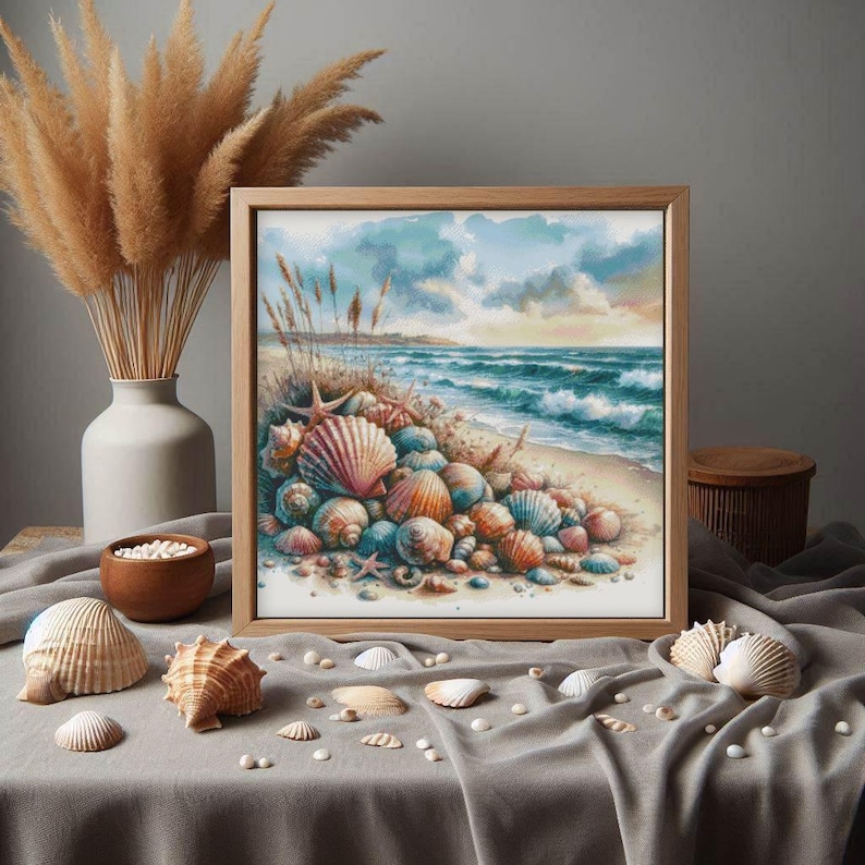 Seashell Beach & Ocean Waves | Cross Stitch Pattern | Coastal Seaside ...