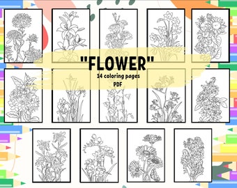 Floral Coloring book. Printable Flower Coloring pages for Kids and Adults - Digital drawnload - PDF