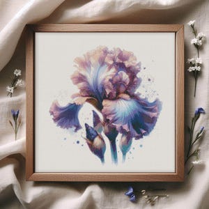 Patrón de punto de cruz de iris elegante / Bordado digital PDF y XSD / Diseño de bordado de arte floral