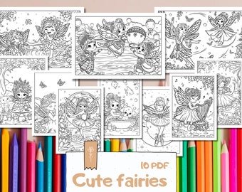 Little Fantasy Fairy Girls. Printable Coloring pages for Kids and Adults - Digital drawnload - PDF