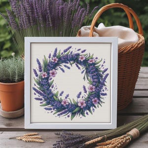 Padrão de ponto cruz elegante de coroa de lavanda | Gráfico digital em PDF e XSD