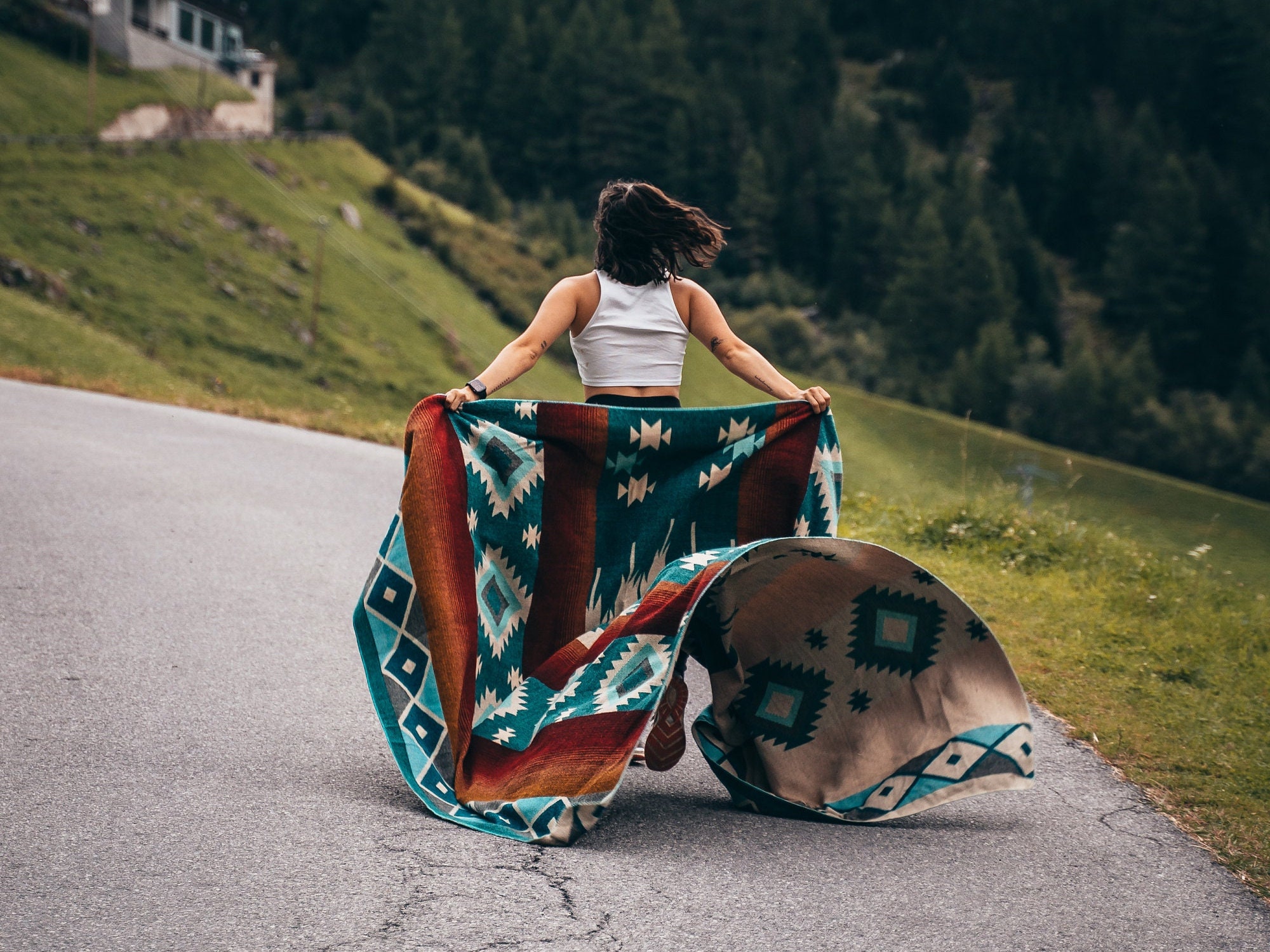 Handwoven blanket Queensize Ethno XXL size from Ecuador Boho blanket Native, Aztec blanket model YAKU Boho