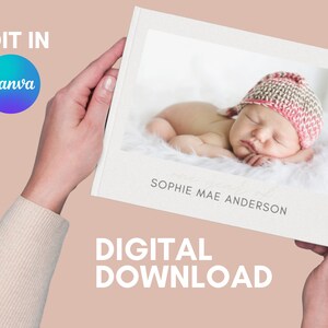 Plantilla de fotolibro digital con poema original de bebé / Personaliza un regalo de recuerdo del primer cumpleaños para tu hija / Tamaño A4 y carta estadounidense