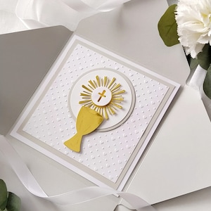 Carte de voeux de première communion, cadeau élégant pour baptême pour garçon, souvenir de luxe pour baptême, cadeau catholique au design moderne,