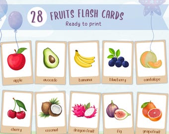 Fruit Flash Cards, Learning Fruits for Kids, Printable Vocabulary Cards, Classroom Homeschool, Digital Download