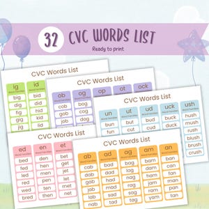 CVC Wort zum Ausdrucken, Kindergarten Sichtwörter, CVC Wörter, Phonics Printables, CVC, CVC Wörter für den Kindergarten, Lesen für den Kindergarten