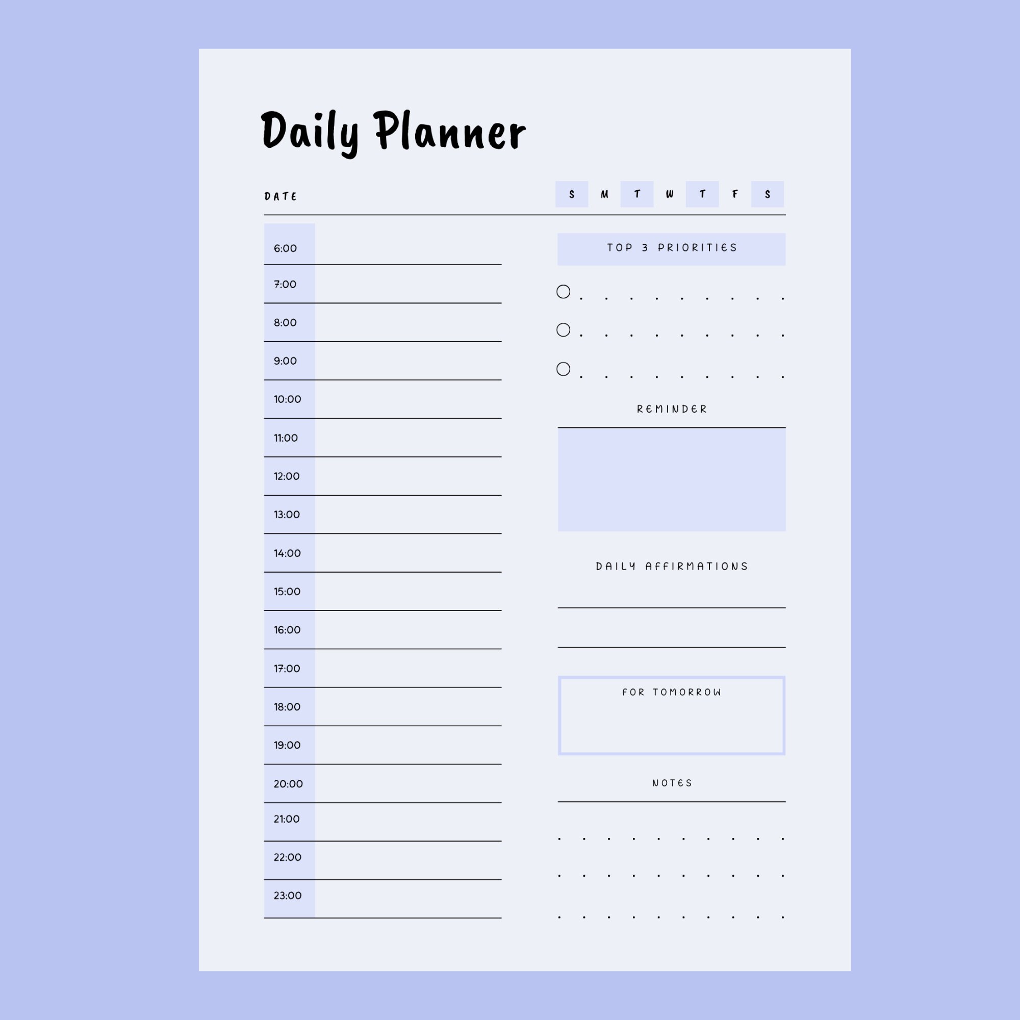 Daily Planner Printable One Day Planner Personal Daily Planner ...
