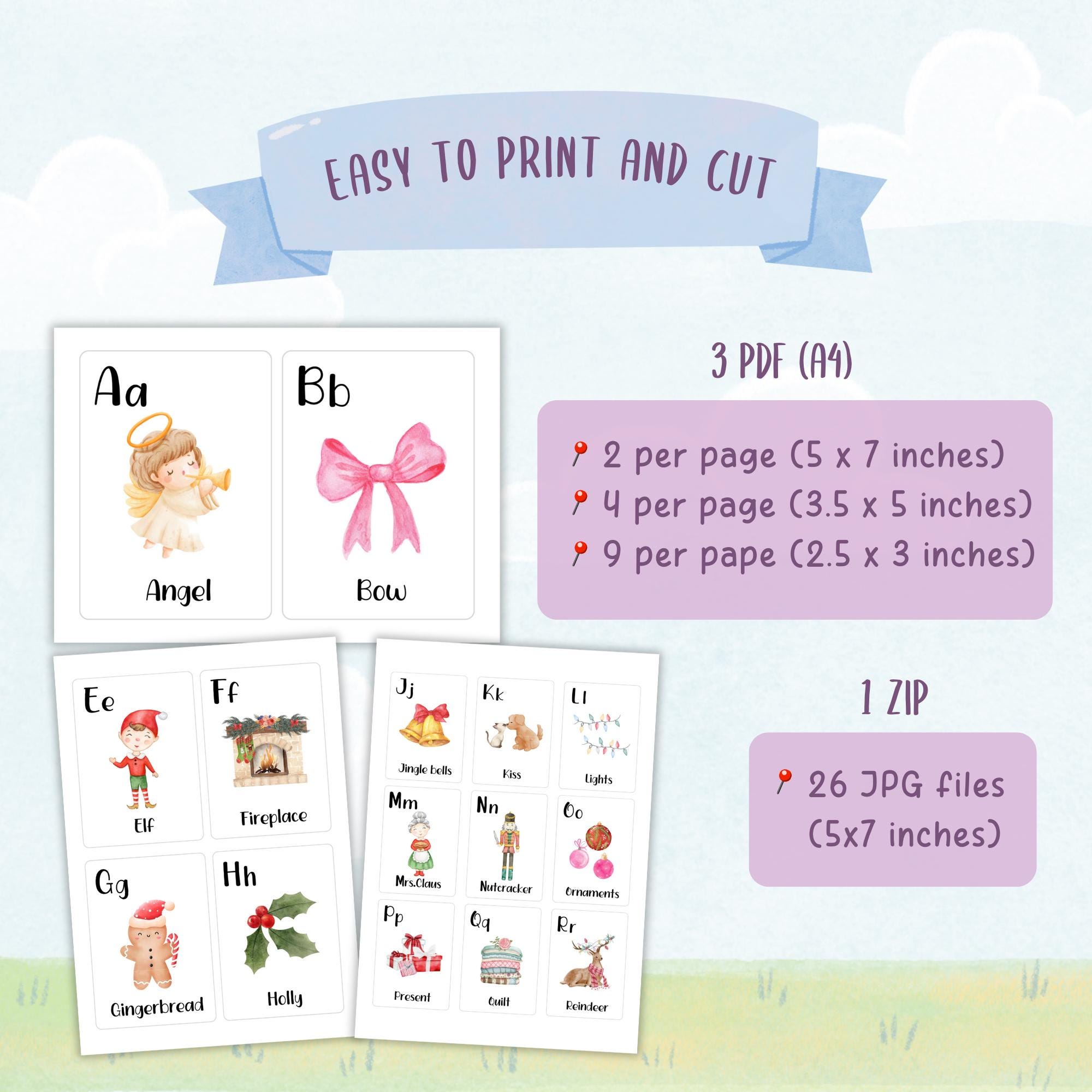 Christmas Flashcards, ABC Flash Cards, Alphabet Flash Cards, Printable ...