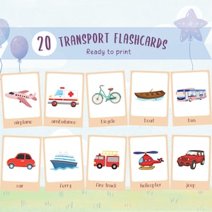 Transport Karteikarten, Ausdruckbare Karteikarten, Vorschulpädagogik, Sprachenlernen Karteikarten, Montessori Bildung, Lernkarten