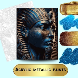 Paint by numbers with metallic paints DIY Acrylic Kit Gift, Arcylic Painting on Canvas, painting Egypt "Pharaoh" AM-0565
