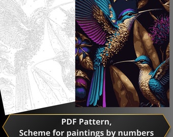 Scheme for producing paintings by numbers pdf pattern "Shimmering Hummingbirds" 0528