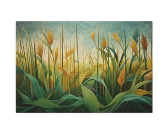 Rêverie des prairies : peinture à l'huile cubiste, impression sur toile, art mural sur toile, art mural, impression sur toile, décoration d'intérieur, décoration de bureau