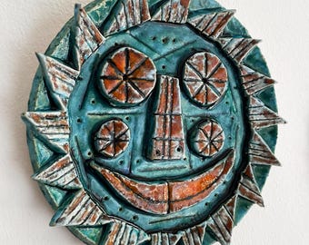 Original ceramic modernist sun art plate by Peter Stemmler