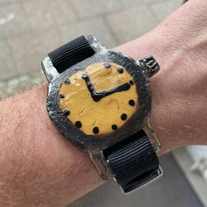 Unique Brutalist Wrist Watch Sculpture by Peter Stemmler, Title "Super Vintage Craqule"