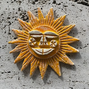 Beautyful Original Midcentury modernist Ceramic Sun wall art by Peter Stemmler
