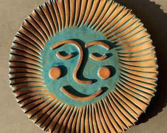 Original handmade Modern Ceramic sun catcher wall art Plate sculpture