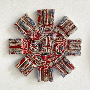 Midcentury Brutalist Ceramic Sun Plaque by Peter Stemmler