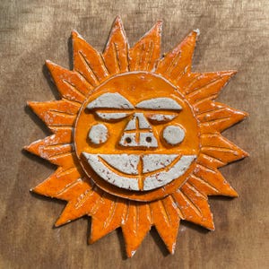 Original Midcentury Brutalist Ceramic Sun wall art by Peter Stemmler