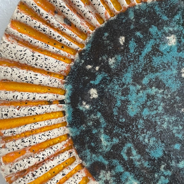 Minimalist handmade Ceramic Mid-Century Modern sun Wall art sculpture