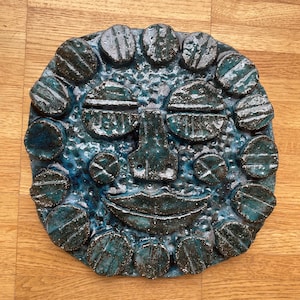 Brutalist Ceramic Sun God Wall Art Sculpture by Peter Stemmler