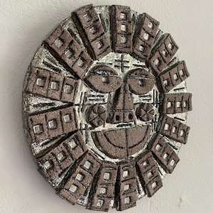 Original Brutalist Silver Ceramic Art Sun Disc by Peter Stemmler