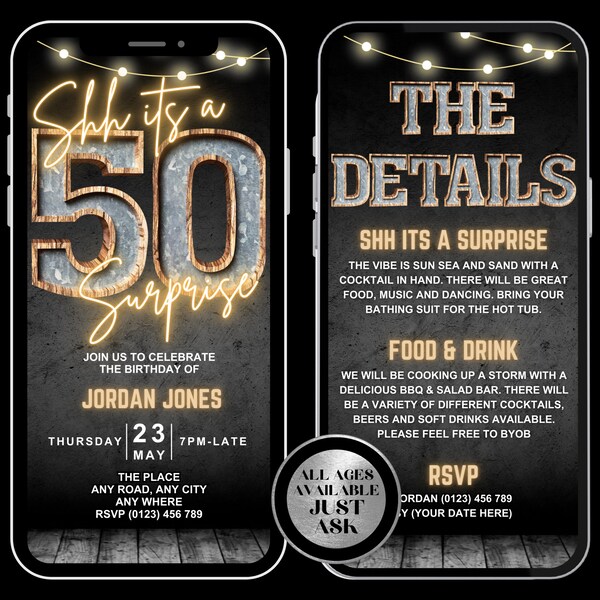 Womens 50th Surprise Party Invitation - Etsy