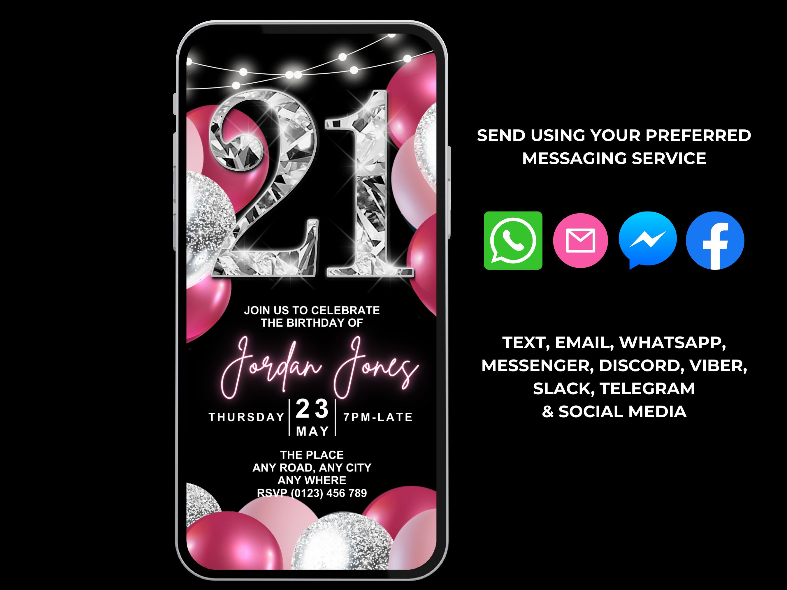 Womens 21st Birthday Invitation, Animated 21st Party Evite, Pink 21st ...