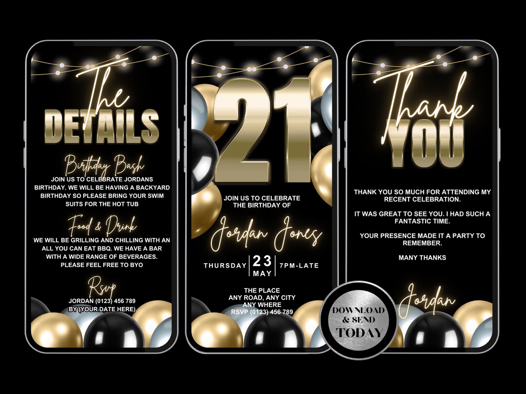 Animated 21st Birthday Invitation for Him, 21st Surprise Party, Silver ...