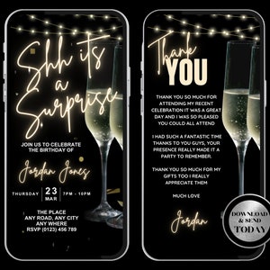 Surprise Party Digital invitation, Shh its a Surprise, Animated Surprise birthday invite for women,Surprise Anniversary custom mobile evite