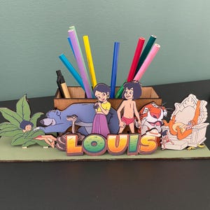 Pencil holder - jungle book - pencil pot - customizable - children&#39;s gift - office decoration