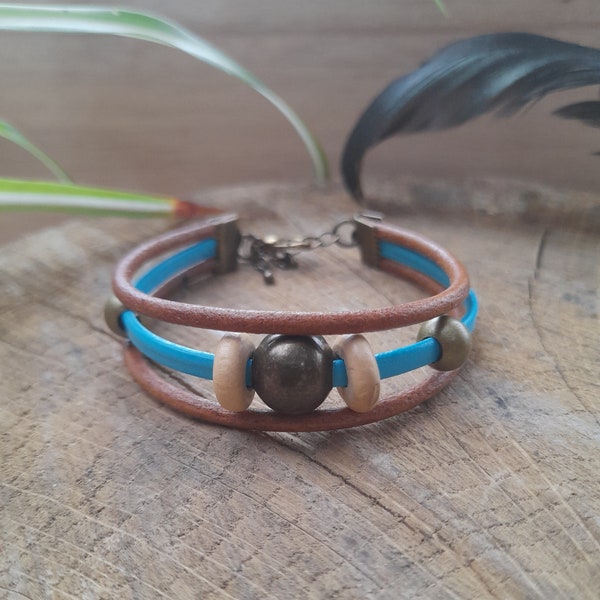 Bracelet cuir turquoise chocolat